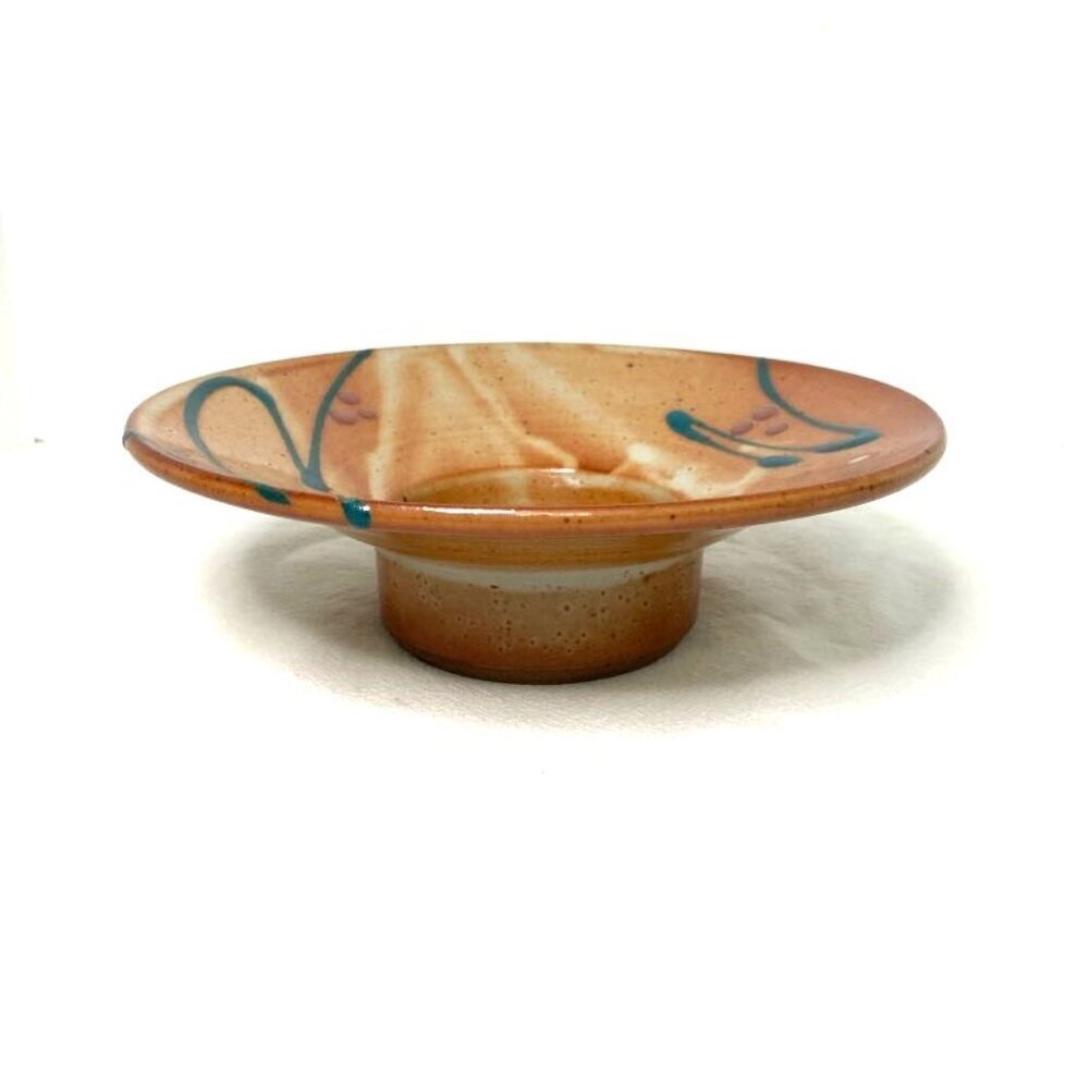 Vtg Robin Cage Ikebana Pottery Round Planter Vase w/ Metal Frog Flower‎ Holder